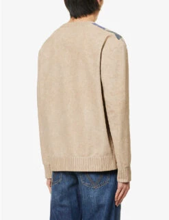 Bottega Veneta Diamond-patterned V-neck Leather Jumper -Selfridges Store R04129502 CAMELGREYBLUE ALT03