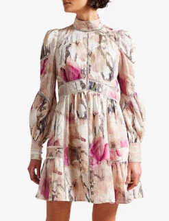 Ted Baker Fleurz Floral-patterned Linen Mini Dress 5 Ted Baker Fleurz Floral-patterned Linen Mini Dress -Selfridges Store R04129689 LTNUDE ALT02