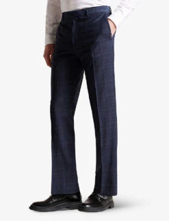 Ted Baker Check Regular-fit Straight-leg Stretch Wool-blend Trousers -Selfridges Store R04129695 NAVY ALT02