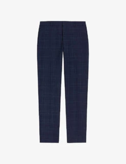 Ted Baker Check Regular-fit Straight-leg Stretch Wool-blend Trousers