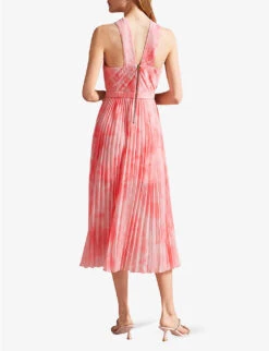 Ted Baker Mirelia Cross-front Pleated Woven Midi Dress -Selfridges Store R04129702 CORAL ALT03