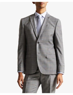 Ted Baker Elgoljs Regular-fit Checked Stretch-wool Jacket -Selfridges Store R04129707 GREY ALT02