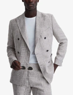 Reiss Angel Slim-fit Double-breasted Linen Blazer -Selfridges Store R04130431 OATMEALMELANGE ALT02