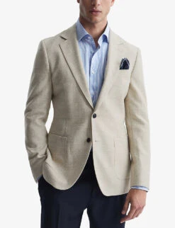 Reiss Attire Slim-fit Single-breasted Wool-blend Blazer -Selfridges Store R04130432 OATMEAL ALT02