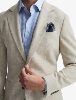 Reiss Attire Slim-fit Single-breasted Wool-blend Blazer -Selfridges Store R04130432 OATMEAL ALT04