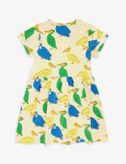 Mini Rodini Pelican-print Short-sleeve Stretch-cotton Dress 18 Months-11 Years -Selfridges Store R04131149 YELLOW ALT02