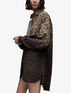AllSaints Lily Leopard-print Oversized-fit Cotton Overshirt -Selfridges Store R04131323 ANIMALBROWN ALT02