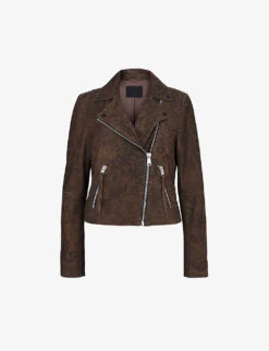 AllSaints Dalby Leopard-print Leather Biker Jacket