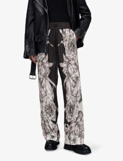 AllSaints Tyler Pattie Floral-patterned Straight-leg Relaxed-fit Woven Trousers -Selfridges Store R04131502 ECRUWHITE ALT02