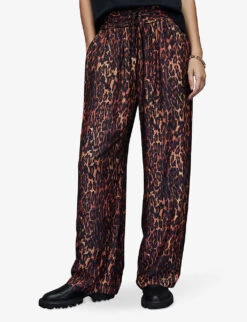 AllSaints Tyler Leopard-print Wide-leg Mid-rise Woven Trousers -Selfridges Store R04131575 NATURALBROWN ALT02