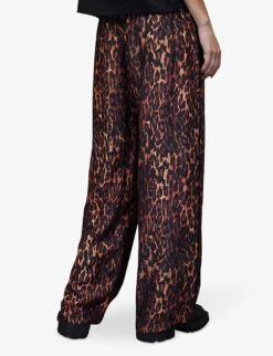 AllSaints Tyler Leopard-print Wide-leg Mid-rise Woven Trousers -Selfridges Store R04131575 NATURALBROWN ALT03