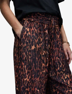 AllSaints Tyler Leopard-print Wide-leg Mid-rise Woven Trousers -Selfridges Store R04131575 NATURALBROWN ALT04