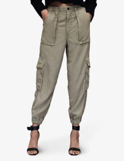 AllSaints Frieda Tapered-leg High-rise Woven Cargo Trousers -Selfridges Store R04131586 WASHEDOLIVEG ALT02