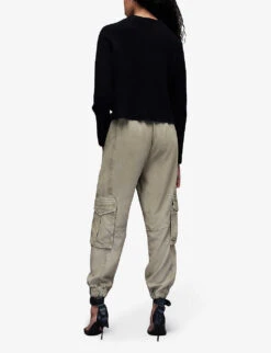 AllSaints Frieda Tapered-leg High-rise Woven Cargo Trousers -Selfridges Store R04131586 WASHEDOLIVEG ALT03