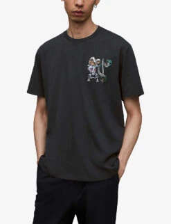 AllSaints Sebrerattler Printed Stretch Recycled Polyester-blend T-shirt -Selfridges Store R04131671 WASHEDBLACK ALT02