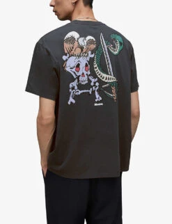 AllSaints Sebrerattler Printed Stretch Recycled Polyester-blend T-shirt -Selfridges Store R04131671 WASHEDBLACK ALT03