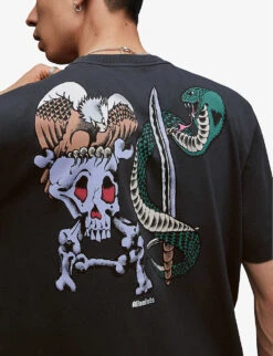 AllSaints Sebrerattler Printed Stretch Recycled Polyester-blend T-shirt -Selfridges Store R04131671 WASHEDBLACK ALT04