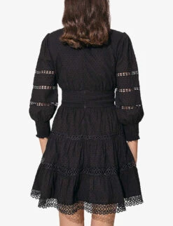 By Malina Inez V-neck Cotton Mini Dress -Selfridges Store R04133207 BLACK ALT03