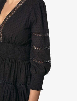 By Malina Inez V-neck Cotton Mini Dress -Selfridges Store R04133207 BLACK ALT04