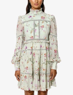 By Malina Francesca Floral-print Woven Mini Dress -Selfridges Store R04133218 FLORALPISTACHIO ALT02