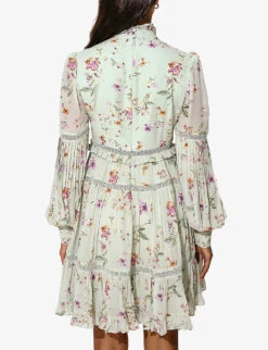 By Malina Francesca Floral-print Woven Mini Dress -Selfridges Store R04133218 FLORALPISTACHIO ALT03