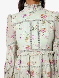 By Malina Francesca Floral-print Woven Mini Dress -Selfridges Store R04133218 FLORALPISTACHIO ALT04