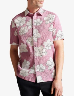 Ted Baker Coving Floral-print Seersucker Stretch-cotton Shirt -Selfridges Store R04133322 MIDPINK ALT02