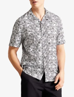 Ted Baker Mulben Floral-embroidery Short-sleeve Woven Shirt -Selfridges Store R04133333 WHITE ALT02