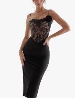 Nikita Corset Satin And Lace Midi Dress -Selfridges Store R04133539 BLACK ALT03