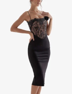 Nikita Corset Satin And Lace Midi Dress -Selfridges Store R04133539 BLACK ALT04