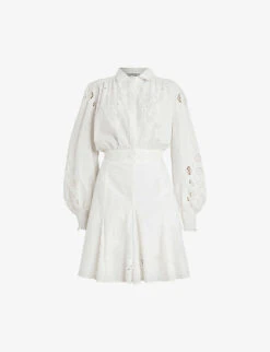 AllSaints Keely Broderie Inverted-pleat Woven Mini Dress