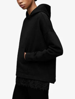 AllSaints Lee Lace-trim Organic Cotton-blend Hoody -Selfridges Store R04134808 BLACK ALT02