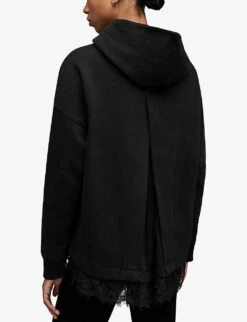 AllSaints Lee Lace-trim Organic Cotton-blend Hoody -Selfridges Store R04134808 BLACK ALT03