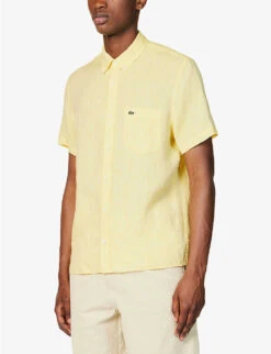 Lacoste Logo-embroidered Regular-fit Linen Shirt -Selfridges Store R04134893 YELLOW ALT02