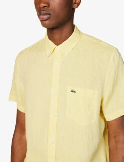 Lacoste Logo-embroidered Regular-fit Linen Shirt -Selfridges Store R04134893 YELLOW ALT04