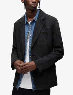 AllSaints Alfawn Textured Relaxed-fit Cotton-linen Blend Blazer -Selfridges Store R04135568 DARKCHARCOAL ALT02