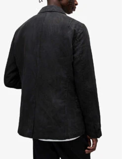 AllSaints Alfawn Textured Relaxed-fit Cotton-linen Blend Blazer -Selfridges Store R04135568 DARKCHARCOAL ALT03