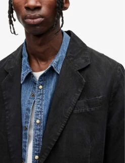 AllSaints Alfawn Textured Relaxed-fit Cotton-linen Blend Blazer -Selfridges Store R04135568 DARKCHARCOAL ALT04