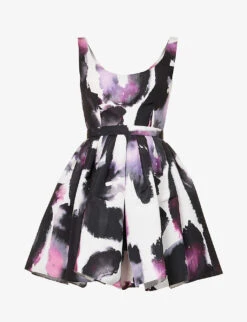 Alexander McQueen Abstract-pattern Flared-hem Woven Mini Dress