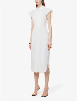 Alexander McQueen Sleeveless Button-up Cotton Midi Dress -Selfridges Store R04136238 OPTICALWHITE ALT02