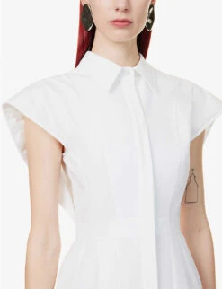 Alexander McQueen Sleeveless Button-up Cotton Midi Dress -Selfridges Store R04136238 OPTICALWHITE ALT04