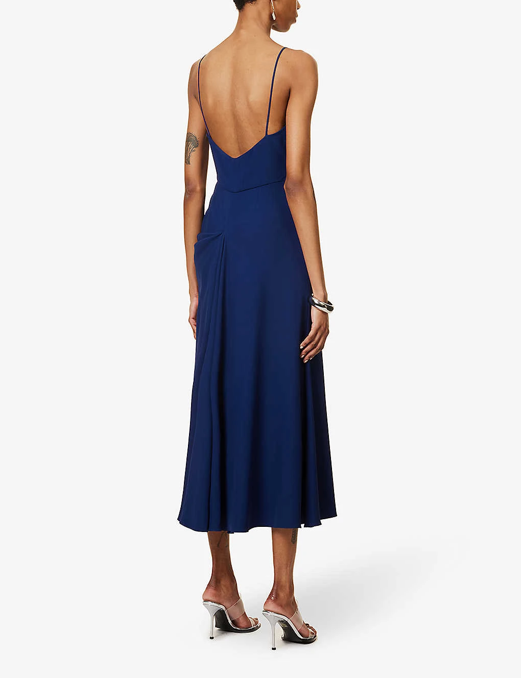 Alexander McQueen V-neck Draped Woven Midi Dress 4 Alexander McQueen V-neck Draped Woven Midi Dress - Image 4