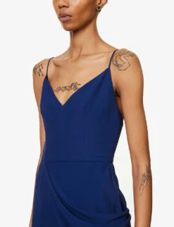 Alexander McQueen V-neck Draped Woven Midi Dress 9 Alexander McQueen V-neck Draped Woven Midi Dress -Selfridges Store R04136265 MIDNIGHTBLUE ALT04