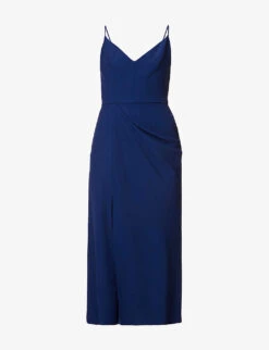 Alexander McQueen V-neck Draped Woven Midi Dress