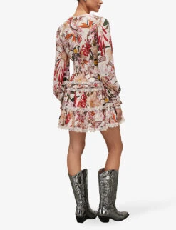 AllSaints Zora Leondra Floral-print Lace-trim Woven Mini Dress -Selfridges Store R04136395 PEARLMULTI ALT03