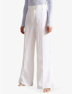 Ted Baker Astaat Wide-leg High-rise Recycled Viscose Linen-blend Trousers -Selfridges Store R04141712 CREAM ALT02