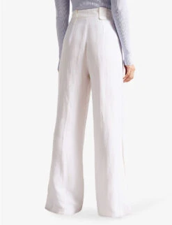 Ted Baker Astaat Wide-leg High-rise Recycled Viscose Linen-blend Trousers -Selfridges Store R04141712 CREAM ALT03