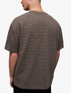 AllSaints Keaton Striped-pattern Organic-cotton T-shirt 8 AllSaints Keaton Striped-pattern Organic-cotton T-shirt -Selfridges Store R04143620 BROWNSTONETA ALT03