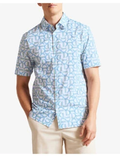 Ted Baker Geometric-print Short-sleeved Cotton Shirt -Selfridges Store R04144326 PLBLUE ALT02