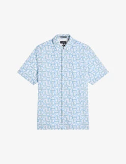 Ted Baker Geometric-print Short-sleeved Cotton Shirt